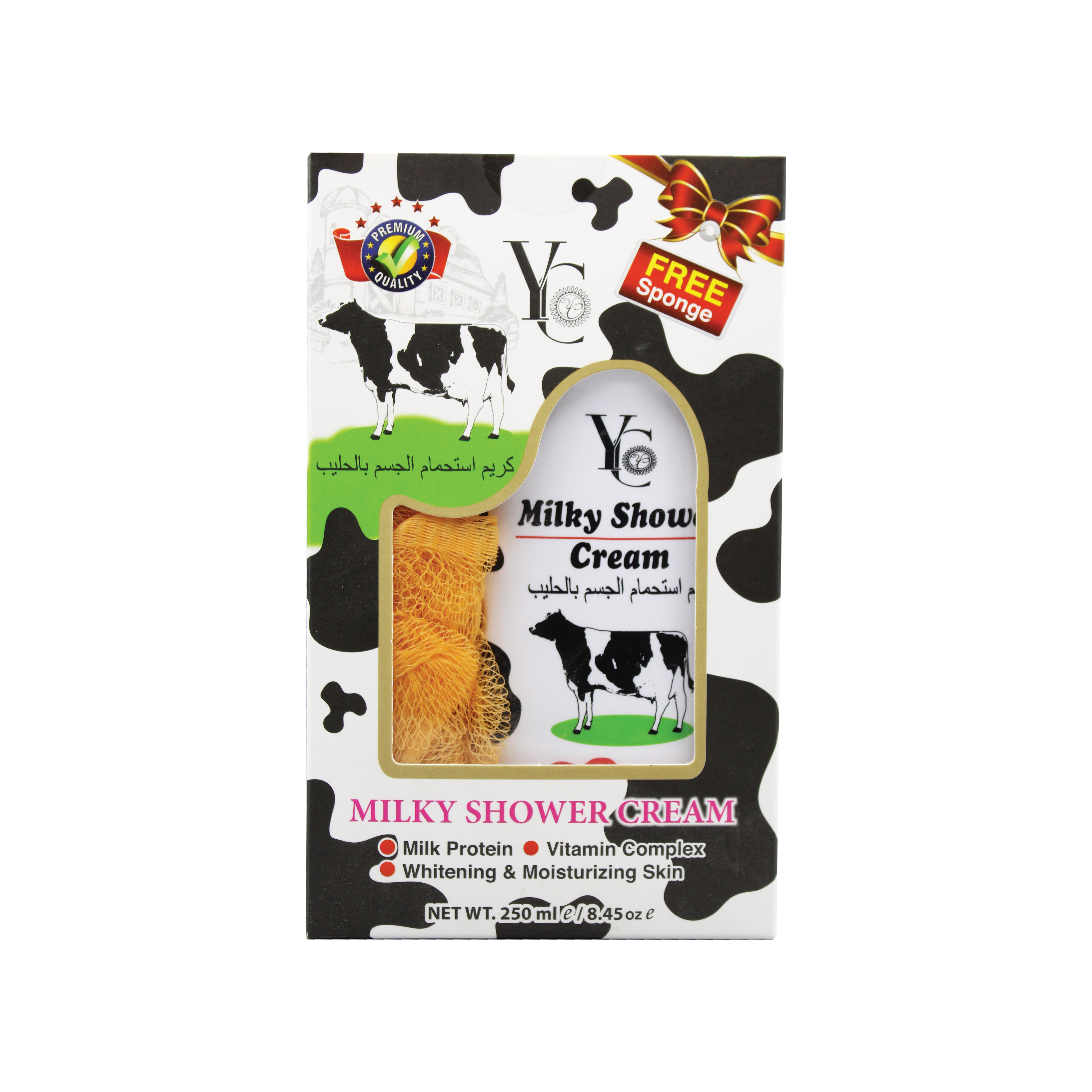 YC Shower Cream with milk 250ml. With Sponge